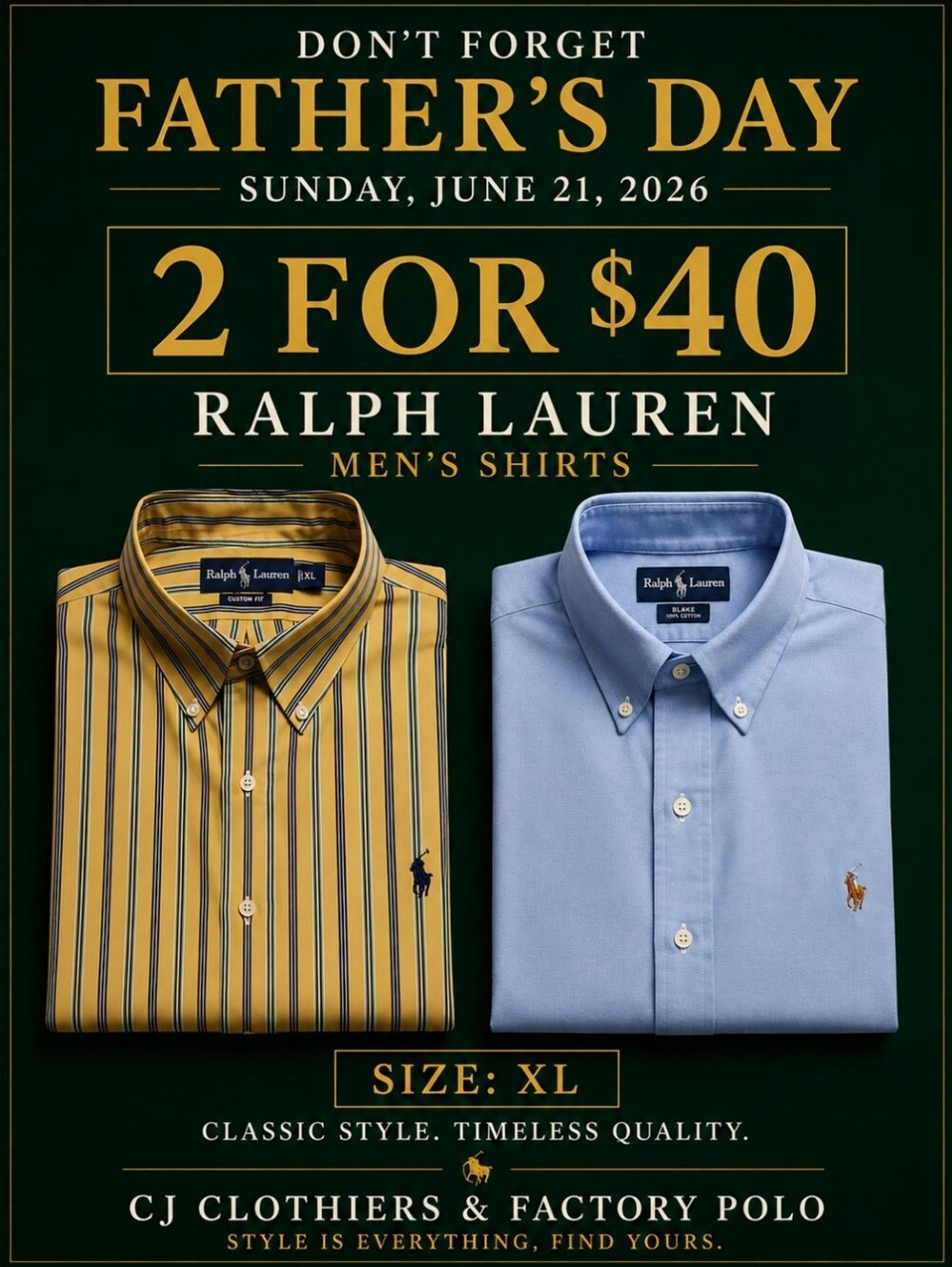 Ralph Lauren Men’s Shirts | Size XL | 2 for $40 | Father’s Day Special